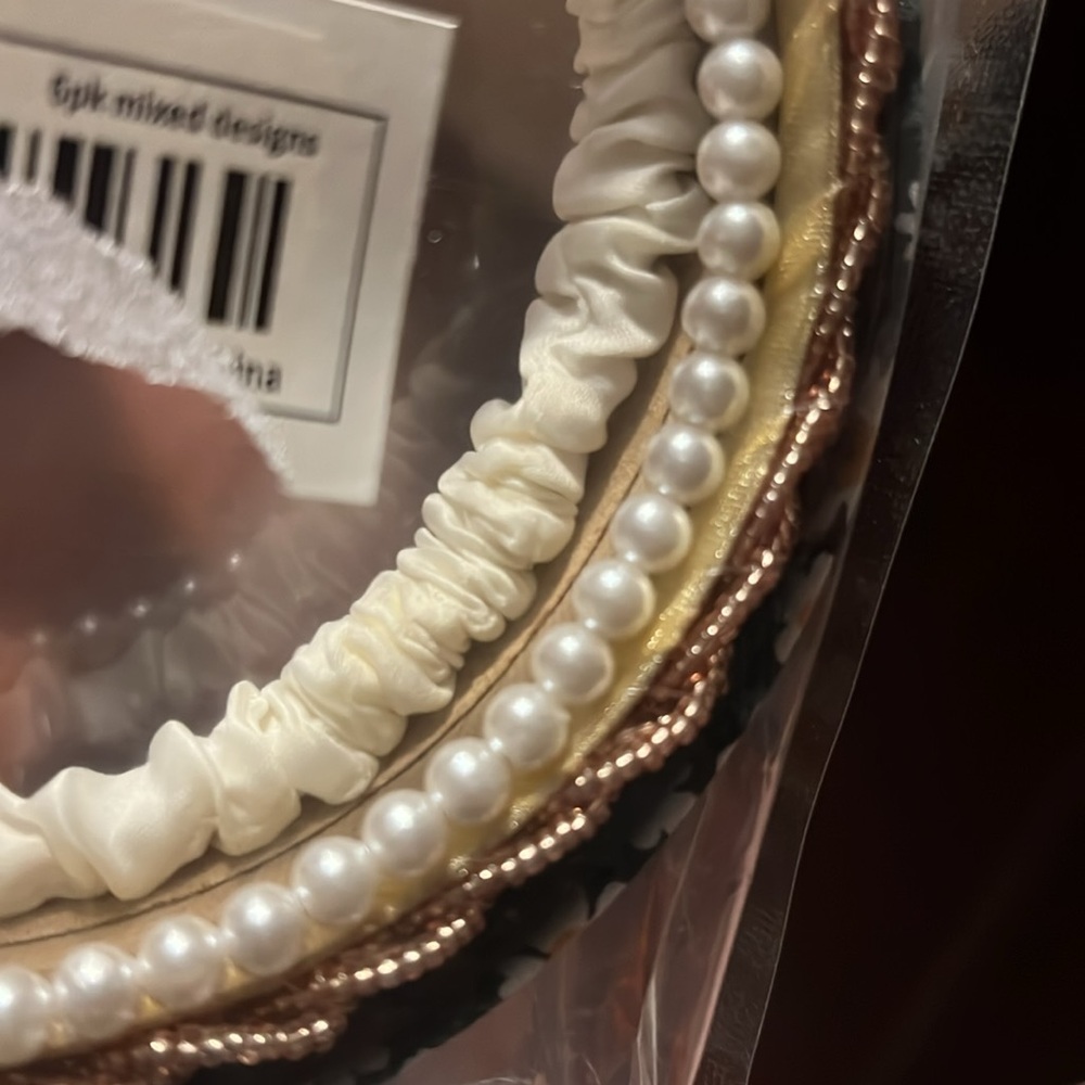 Gold Bead Pearl Flower Print Satin Assorted Headbands 6 Pack - Picture 2 of 2